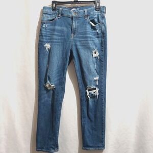 Old Navy Womens 8 Boyfriend Mid Rise Distressed Denim Jeans Blue Medium Wash